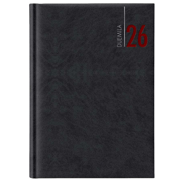 No Brand - 9101XMT14 - Agenda giornaliera 2026 - copertina in carta imbottita - 14,5 x 20,5 cm - nero - 98526 - Conf. da 1 Pz.