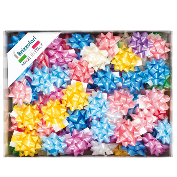 BRIZZOLARI - 00163399 - Stelle di nastro liscio 6800 - 10 mm x diam. 5 cm - colori assortiti primavera - Brizzolari - conf. 100 pezzi - 99257 - Conf. da 1 Pz.