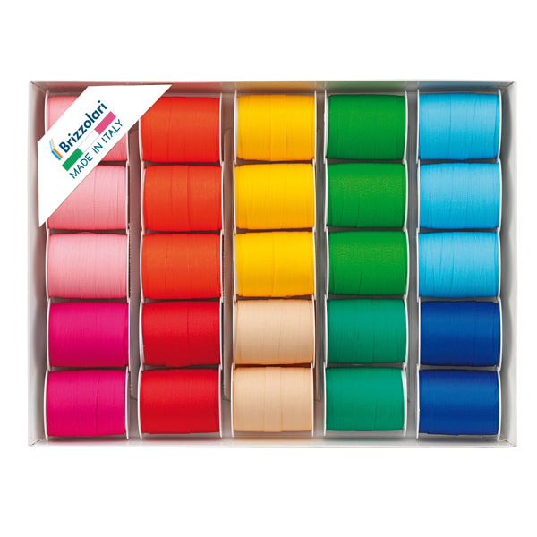 BRIZZOLARI - 00225499 - Rocche di nastro similpaper -10 mm x 10 mt - colori assortiti primaverai - Brizzolari - conf. 25 pezzi - 99262 - Conf. da 1 Pz.