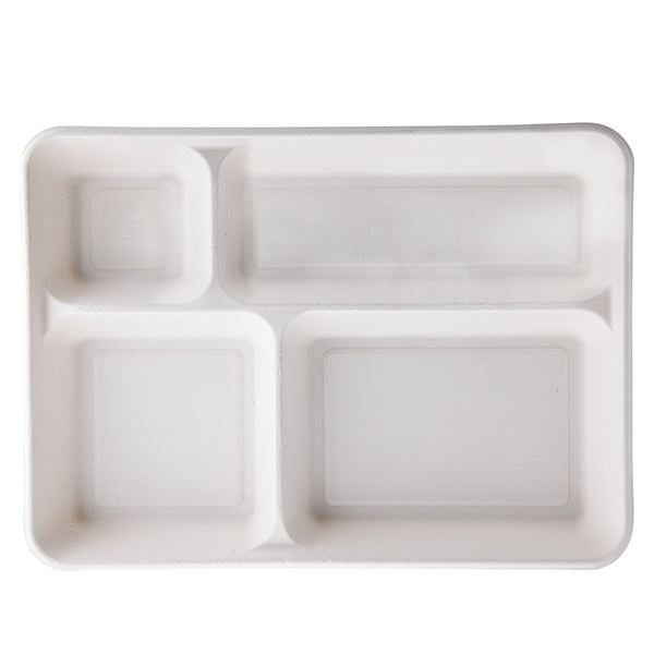 Signor Bio - BTR001BIO40B - Vassoio biodegradabile - 4 scomparti - 37 x 27 x 3,6 cm - canna da zucchero - bianco - Signor Bio - conf. 40 pezzi - 99431 - Conf. da 1 Pz.