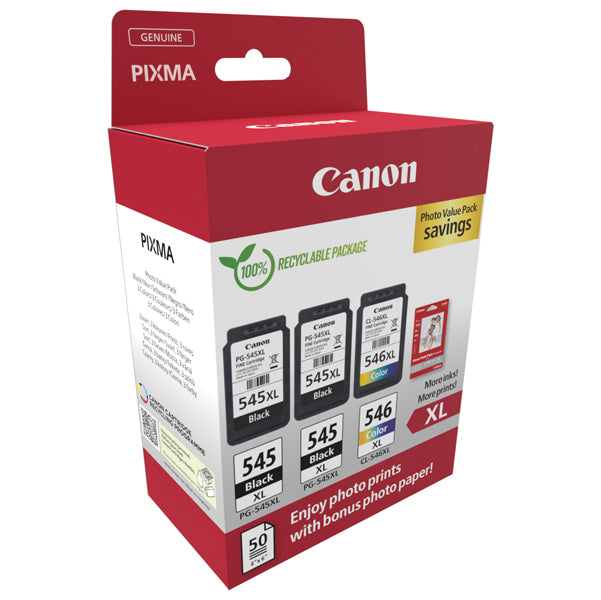 CANON - 8286B015 - Canon - Cartuccia Ink PG-545XLx2-CL-546XL - con Confezione Fogli - 8286B015 - CAN8286B015 - Conf. da 1 Pz.