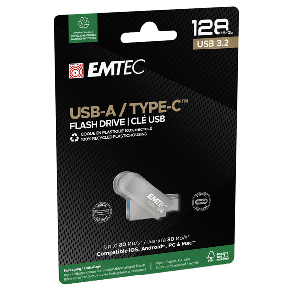 EMTEC - ECMMD128GC283 - Emtec - Memoria Type C - C280 - 128GB - ECMMD128GC283 - EMTMD128GC283 - Conf. da 1 Pz.