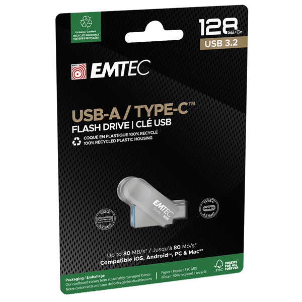 EMTEC - ECMMD128GD283 - Emtec - Memoria Dual USB3.2 to Type-C - 128GB - ECMMD128GD283 - EMTMD128GD283 - Conf. da 1 Pz.