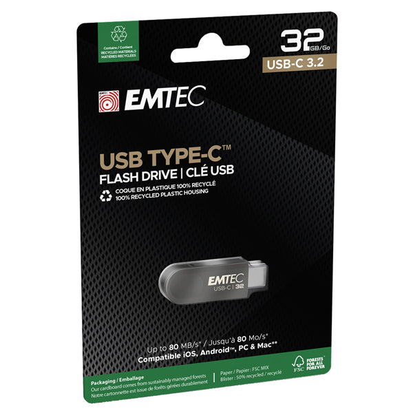 EMTEC - ECMMD32GC283 - Emtec - Memoria Type C - C280 - 32GB - ECMMD32GC283 - EMTMD32GC283 - Conf. da 1 Pz.