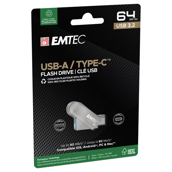 EMTEC - ECMMD64GD283 - Emtec - Memoria Dual USB3.2 to Type-C - 64GB - ECMMD64GD283 - EMTMD64GD283 - Conf. da 1 Pz.