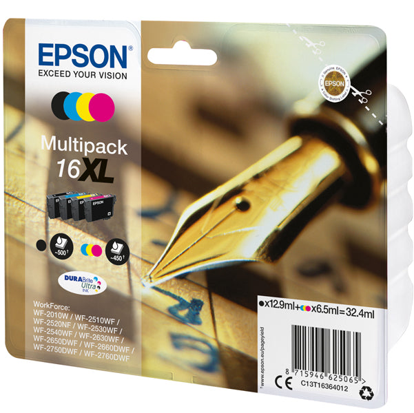 EPSON - C13T16364012 - Epson - Multipack Cartuccia ink - 16XL - C-M-Y-K - C13T16364012 - C-M-Y 6,5ml cad - K 12,9ml - EPST16364012 - Conf. da 1 Pz.