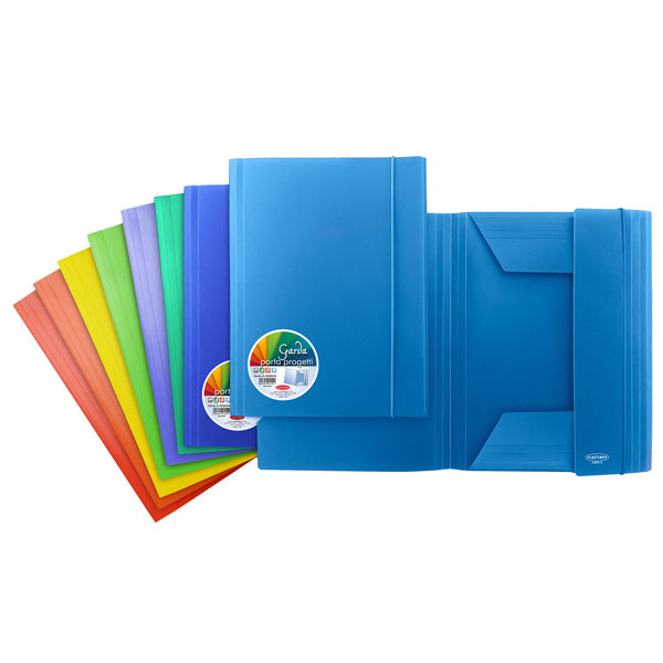 Plastibor - P0000190 - Cartelle con elastico Garda - 3 lembi - PP - dorso piatto - colori assortiti - Sei rota - 100134 - Conf. da 24 Pz.