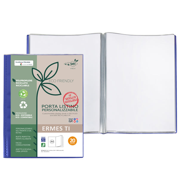SEI ROTA - 57272007 - Portalistini personalizzabile Ermes TI - PP riciclato - 22 x 30 cm - 20 buste - blu - Sei Rota - 100137 - Conf. da 25 Pz.