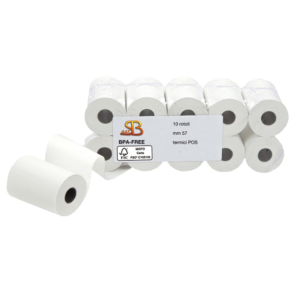 SABACART - 3125057030BX - Rotolo per POS e carte di credito - 57 mm x 30 m - diametro esterno 50 mm - anima 12 mm - 55 gr - carta termica BPA free - Sabacart - blister 10 pezzi - 100149 - Conf. da 1 Pz.