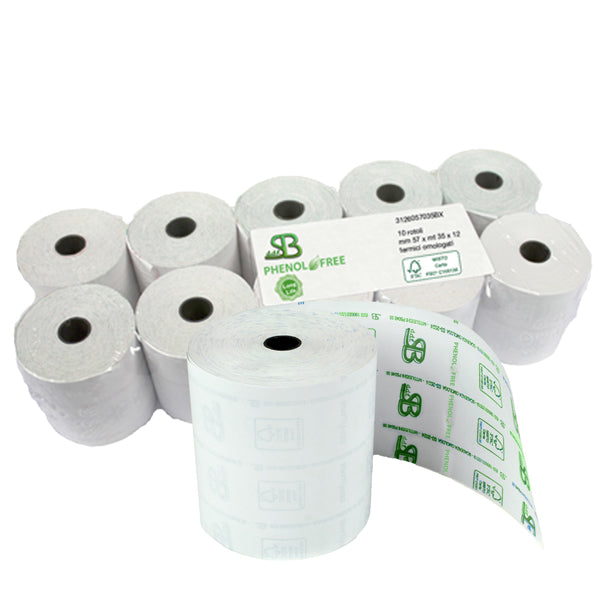SABACART - 3166059560CX - Rotolo per registratore cassa - lunga durata - 59,5 mm x 60 m - diametro esterno 68 mm - anima 12 mm - 55 gr - carta termica - Sabacart - blister 10 pezzi - 100165 - Conf. da 1 Pz.