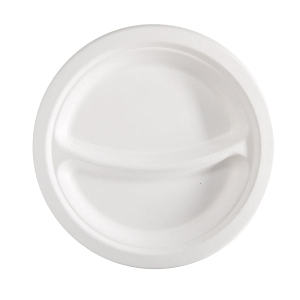 Signor Bio - BPC005BIO50B - Piatto a 2 scomparti monouso - diametro 23 cm - canna da zucchero - bianco - Signor Bio - conf. 50 pezzi - 100168 - Conf. da 1 Pz.