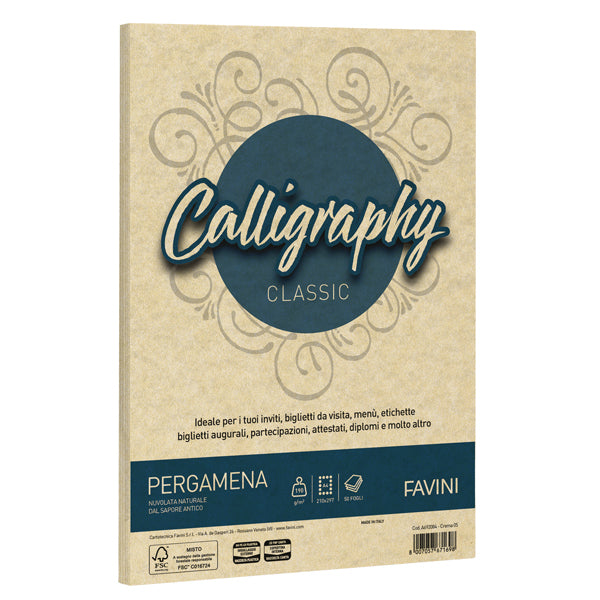FAVINI - A692254 - Carta Calligraphy Pergamena - A4 - 190 gr - crema 05 - Favini - conf. 250 fogli - 100404 - Conf. da 1 Pz.