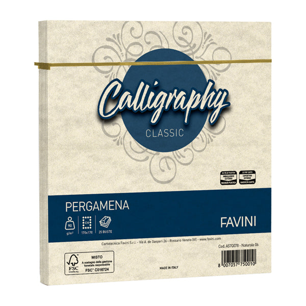 FAVINI - A57Q078 - Busta Calligraphy Pergamena - 170 x 170 mm - 90 gr - naturale 06 - Favini - conf. 25 pezzi - 100411 - Conf. da 1 Pz.