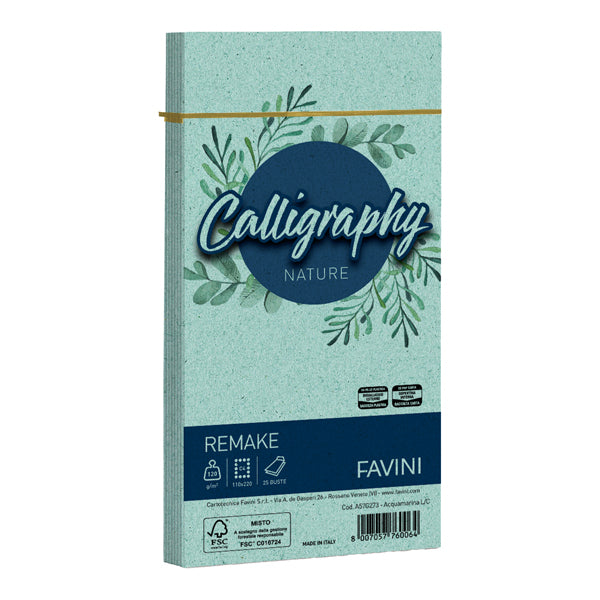 FAVINI - A57G273 - Busta Calligraphy Remake - 110 x 220 mm - 120 gr - aquamarina - Favini - conf. 25 pezzi - 100421 - Conf. da 1 Pz.