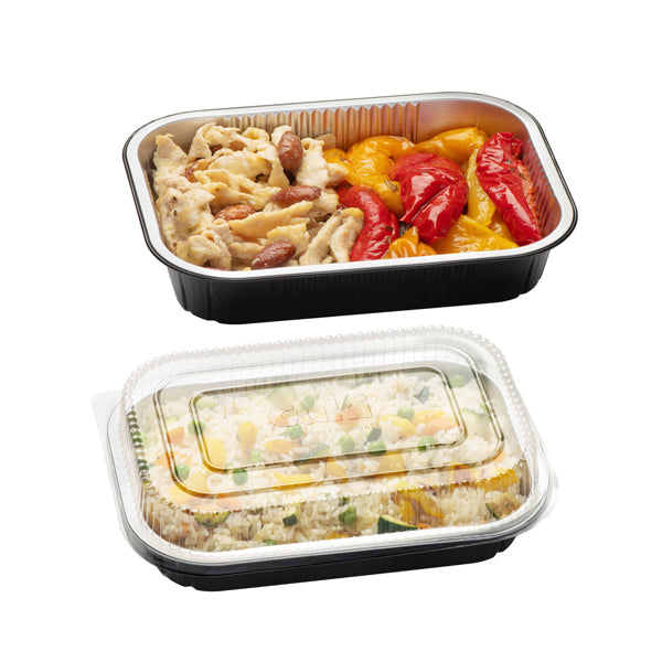 Cuki Professional - 154227267 - Contenitore alluminio stirato+coperchio in R-PET - 2 porzioni - 22 x 15 x 4,4 cm - Cuki Professional - conf. 25 pezzi - 100745 - Conf. da 1 Pz.