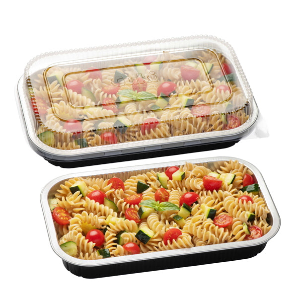 Cuki Professional - 154228467 - Contenitore alluminio stirato+coperchio in R-PET - 4 porzioni - 22 x 15x 4,4 cm - Cuki Professional - conf. 25 pezzi - 100746 - Conf. da 1 Pz.