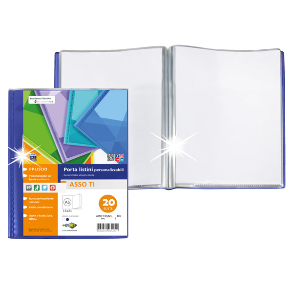 SEI ROTA - 57262007 - Portalistini personalizzabile ASSO TI - 15 x 21 cm - 20 buste - blu - Sei Rota - 100757 - Conf. da 1 Pz.