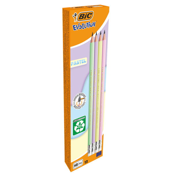 BIC - 518306 - Matita Evolution Pastel - gradazione HB - con gommino - colori assortiti - Bic - conf. 12 pezzi - 101396 - Conf. da 1 Pz.