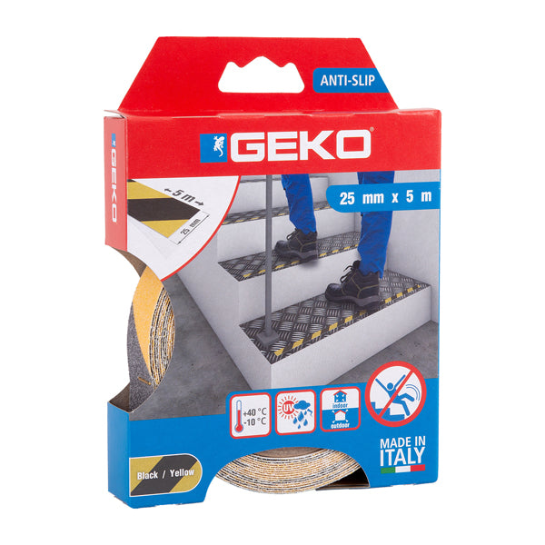 Geko - 220-55 - Nastro adesivo antiscivolo ANTISLIP - 2,5 cm x 5 m - giallo-nero - Geko - 101802 - Conf. da 1 Pz.