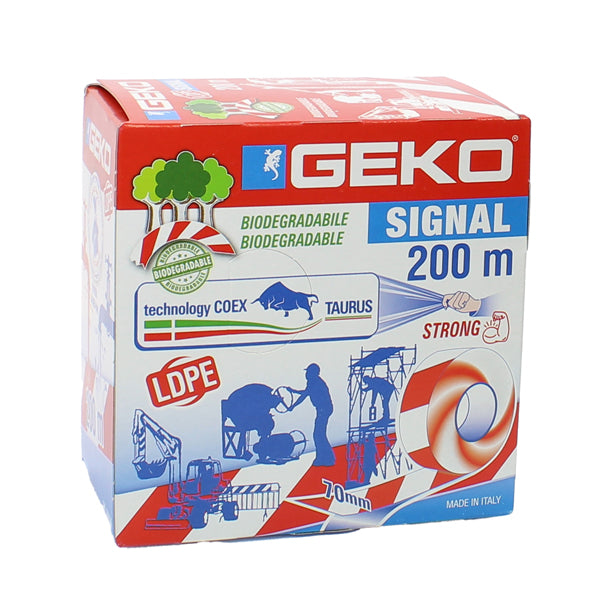 Geko - 200-26 - Nastro segnaletico SIGNAL 70mm x 200mt bianco-rosso biodegradabile Geko - 101811 - Conf. da 1 Pz.