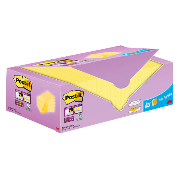 POST-IT - 7100236612 - Cf20+4pz blocco 90fg.Post-it Super Sticky 76x127mm655-SSCY-VP24 giallo Canary - 101854 - Conf. da 1 Pz.