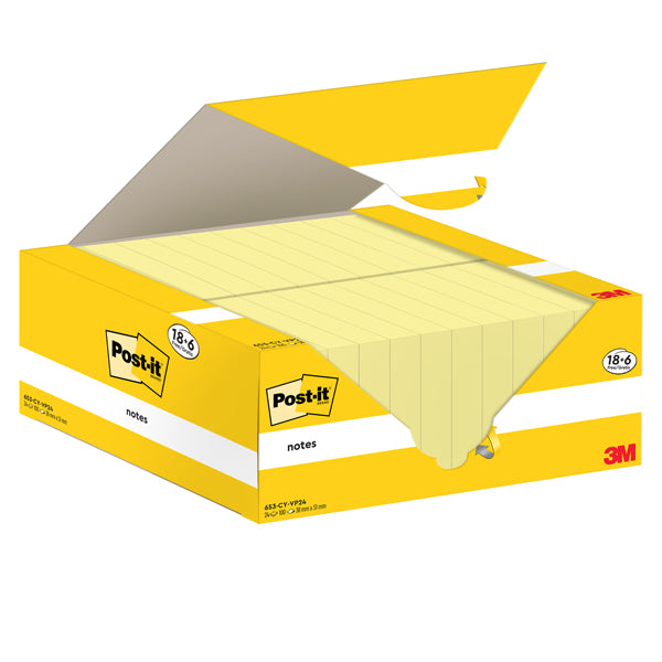 POST-IT - 7100317764 - Cf. 18+6pz blocco 100fg.Post-it Notes 38x51mm 653-CY-VP24 giallo Canary - 101855 - Conf. da 1 Pz.