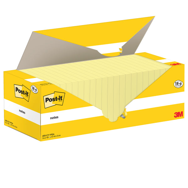 POST-IT - 7100317836 - Cf. 18+6pz blocco 100fg.Post-it Notes 76x127mm 655-CY-VP24 giallo Canary - 101857 - Conf. da 1 Pz.