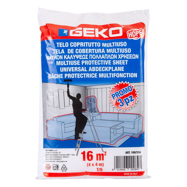 Geko - 100-314 - Set 3 pz telo HD copritutto multiuso 16mq 230-240gr Geko - 101971 - Conf. da 1 Pz.
