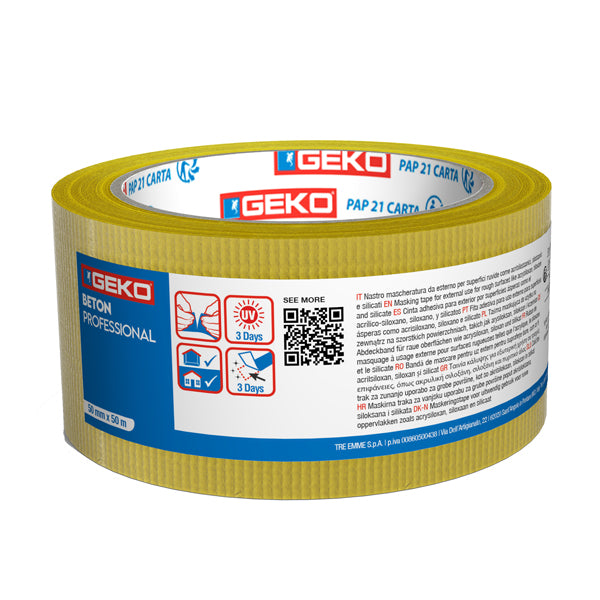 Geko - 21000-615 - Conf 3 Nastri mascheratura da esterno per superfici ruvide BETON 50mmx50mt Geko - 102018 - Conf. da 1 Pz.