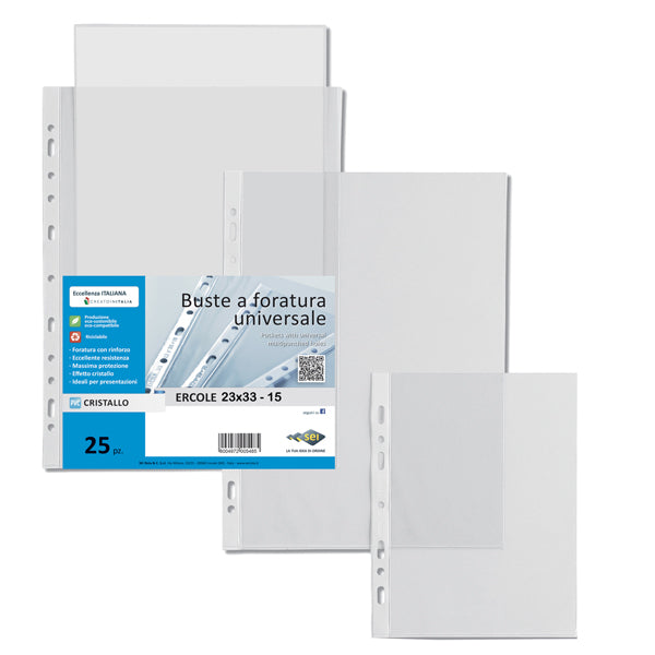 SEI ROTA - 502333 - Buste forate Ercole - PVC liscio - 23 x 33 cm - trasparente - Sei Rota - conf. 25 pezzi