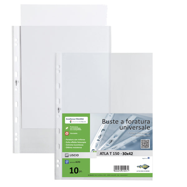 SEI ROTA - 663015 - Buste forate Atla T - pesante - liscio - 30 x 42 cm (libro) - trasparente - Sei Rota - conf. 10 pezzi