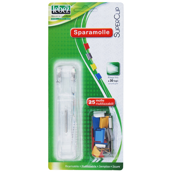 LEBEZ - 1060 - Sparamolle SuperClip - 25 mollette incluse - misure assortite - colori assortiti - Lebez