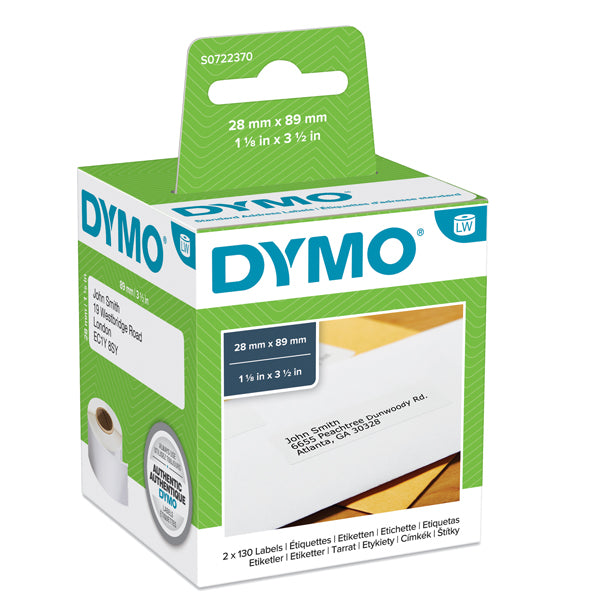 DYMO - S0722370 - Rotolo 130 etichette LW 990100 - carta - indirizzi standard - 28 x 89 mm - bianco - Dymo - conf. 2 rotoli