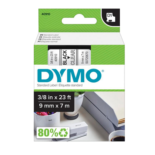DYMO - S0720670 - Nastro D1 409100 - 9 mm x 7 mt - nero-trasparente - Dymo