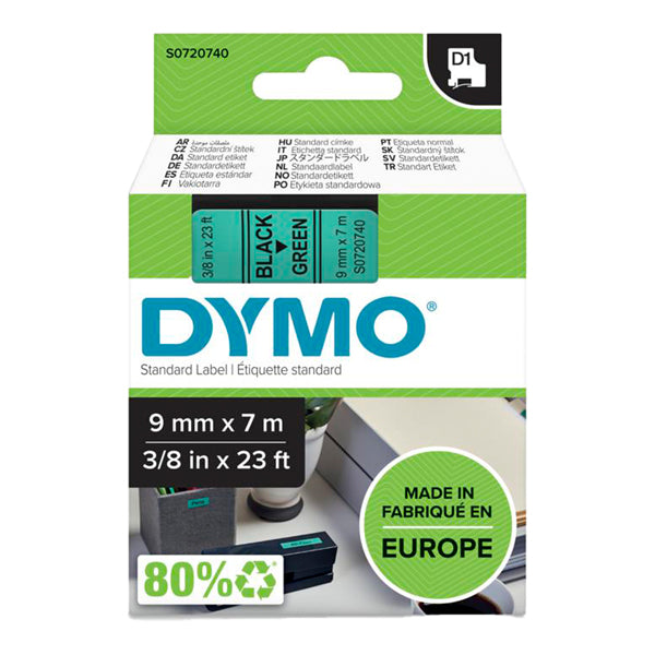 DYMO - S0720740 - Nastro D1 409190 - 9 mm x 7 mt - nero-verde - Dymo