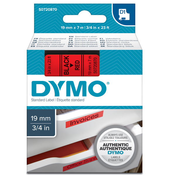 DYMO - S0720870 - Nastro D1 458070 - 19 mm x 7 mt - nero-rosso - Dymo