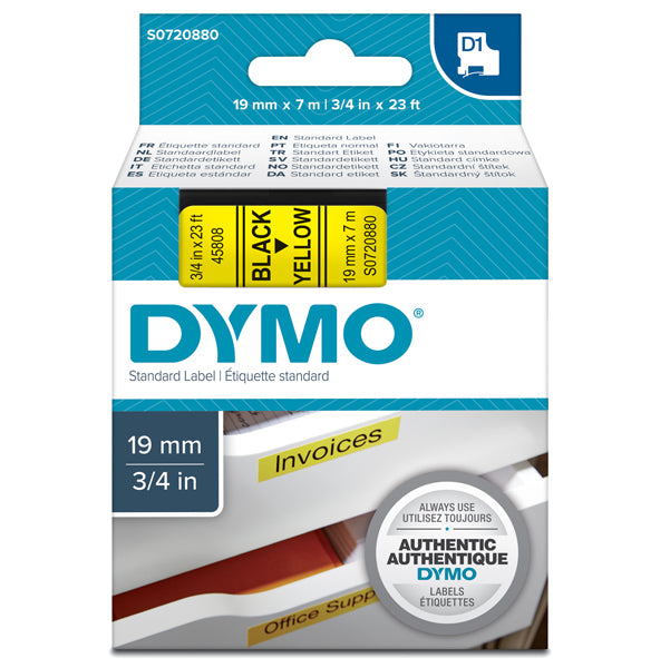 DYMO - S0720880 - Nastro D1 458080 - 19 mm x 7 mt - nero-giallo - Dymo