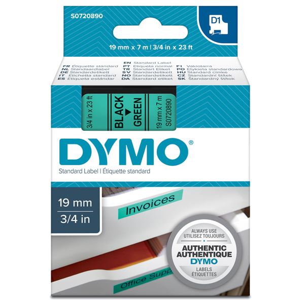 DYMO - S0720890 - Nastro D1 458090 - 19 mm x 7 mt - nero-verde - Dymo