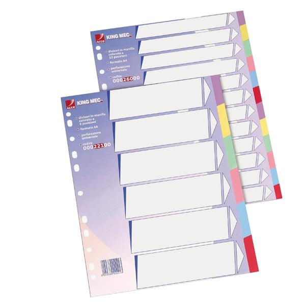 REXEL - 00022100 - Separatore - cartoncino 225 gr - 6 tasti colorati - A4 - multicolore - King Mec