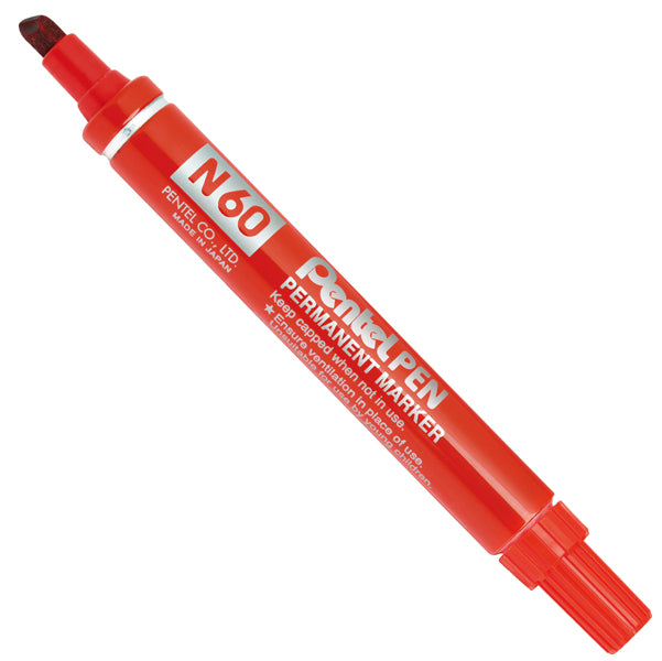 PENTEL - N60-B - Marcatore permanente N60 - punta scalpello - rosso - Pentel