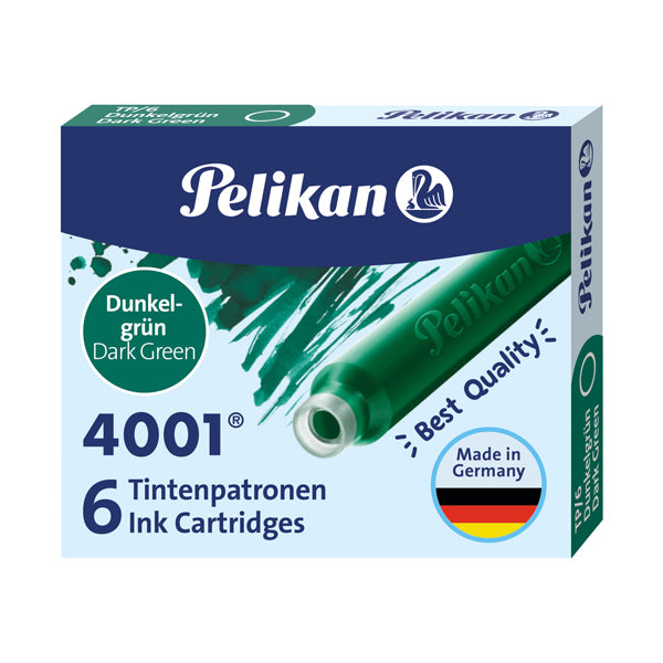 PELIKAN - 300087 - Cartucce inchiostro 4001 (TP-6) - lunghezza 39mm - verde scuro - Pelikan - conf. 6 pezzi