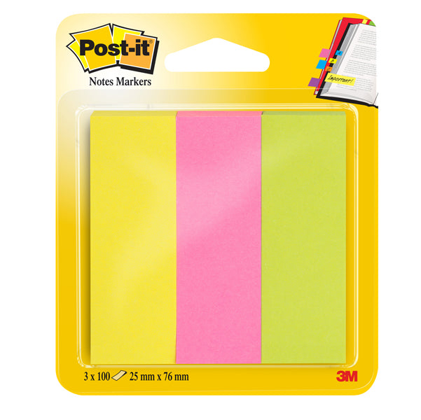 POST-IT - 7100172769 - Segnapagina Post it in carta - 671-3 - 25 x 76 mm - 3 colori Neon - Post it - conf. 300 pezzi