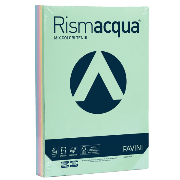 FAVINI - A65X224 - Carta Rismacqua - A4 - 140 gr - mix 5 colori - Favini - conf. 200 fogli
