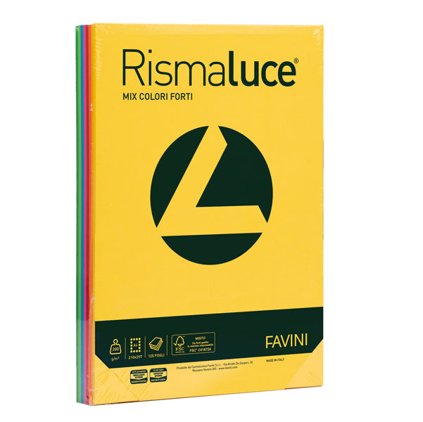 FAVINI - A67X114 - Carta Rismaluce - A4 - 200 gr - mix 8 colori - Favini - conf. 125 fogli