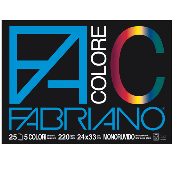 FABRIANO - 65251524 - Blocco FaColore - 24x33cm - 25 fogli - 220gr - 5 colori - Fabriano