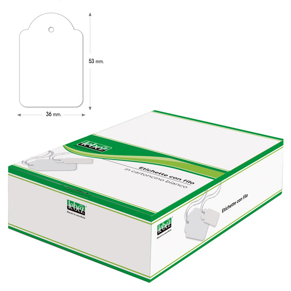 LEBEZ - A392 - Etichette con filo A392 - 36 x 53 mm - bianco - Lebez - conf. 500 pezzi