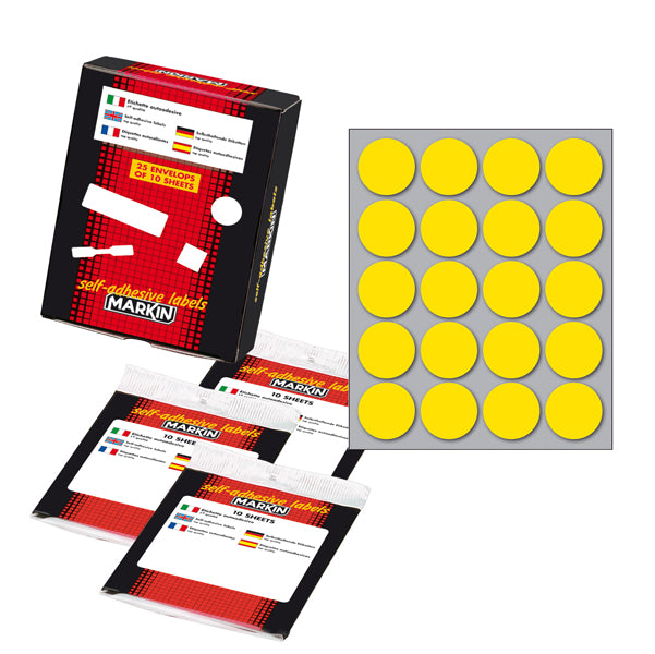 MARKIN - 10008GI - Etichette adesive - permanenti - diametro 27 mm - 20 et-fg - 10 fogli - giallo - Markin