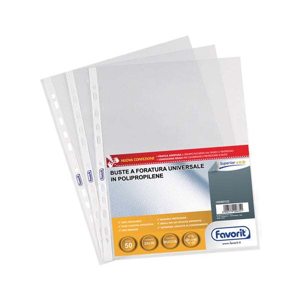 FAVORIT - 100460122 - Buste forate Special PP - Superior - buccia - 22x30 cm - trasparente - Favorit - conf. 50 pezzi