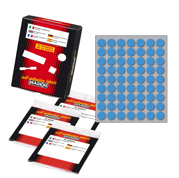 MARKIN - 10005BL - Etichette adesive - permanenti - diametro 14 mm - 63 et-fg - 10 fogli - blu - Markin
