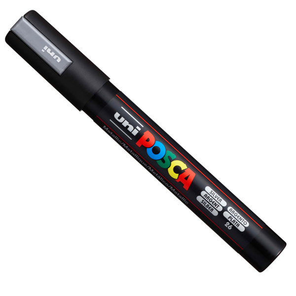 UNI MITSUBISHI - M PC5M ARG - Marcatore a base d'acqua Uni Posca PC5M - punta tonda media da 1,8mm a 2,5mm - argento - Uni Mitsubishi